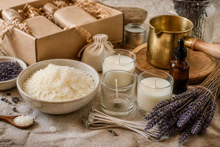 Soy candle making kit with jars, wicks and natural wax